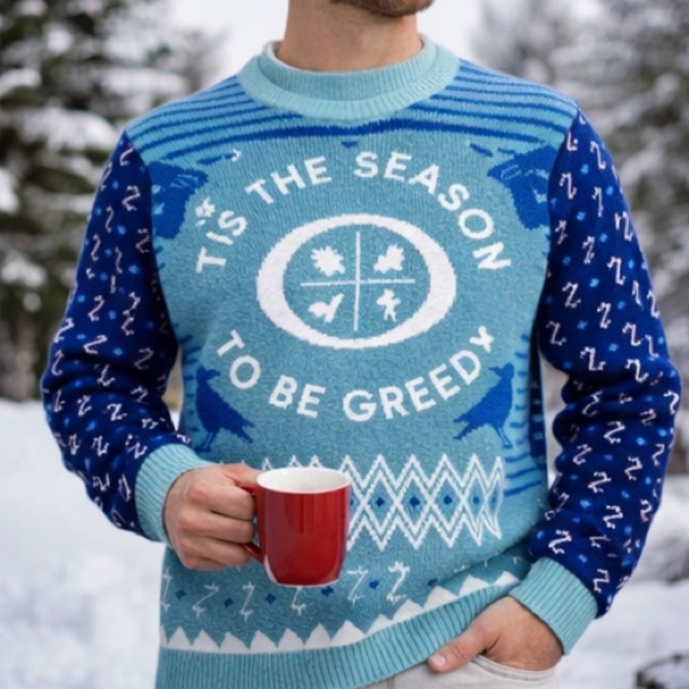 Christmas Sweater Netflix Ozark‎ Mens Size 2XL XXL Adult Greedy Pullover Blue